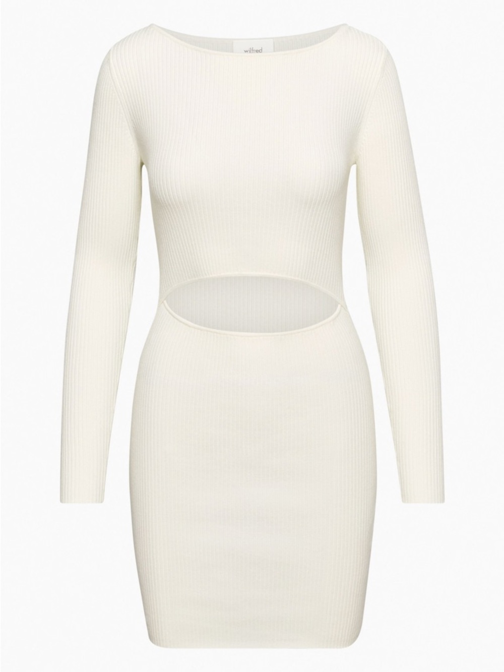 Aritzia Ivory Long-Sleeve Ribbed Cutout Mini Dress
